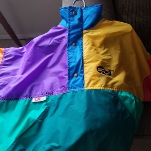 Multi colored rain coat